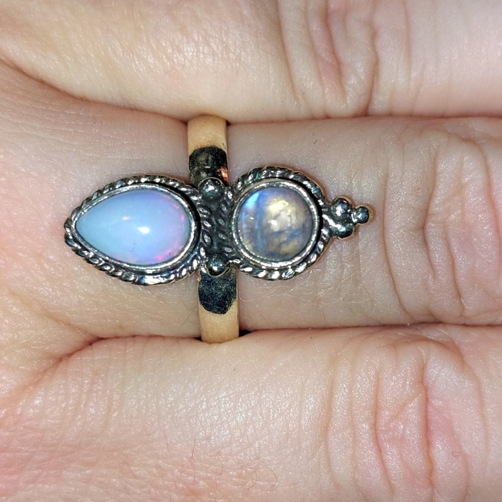 Moonstone and Opal Double Stone Ring